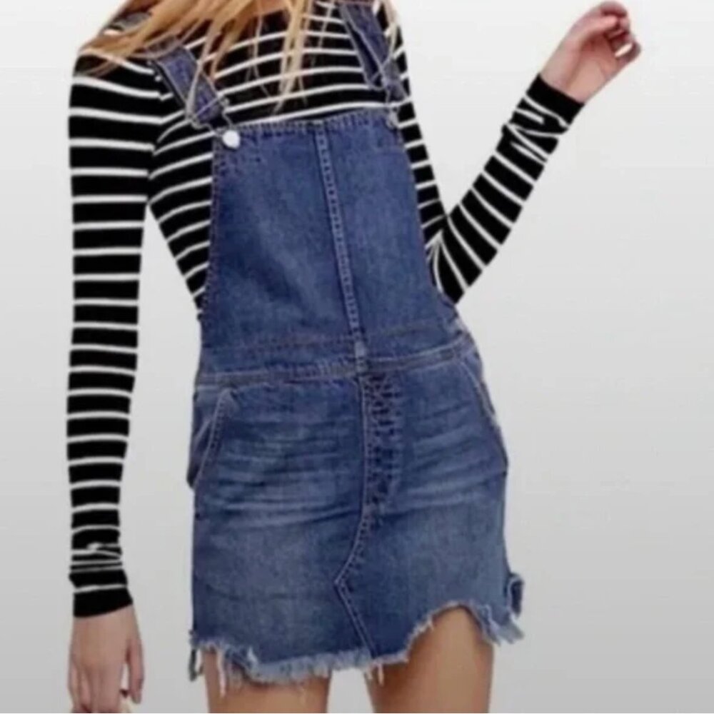 Denim Overall Skirt Dress in Blue - Women